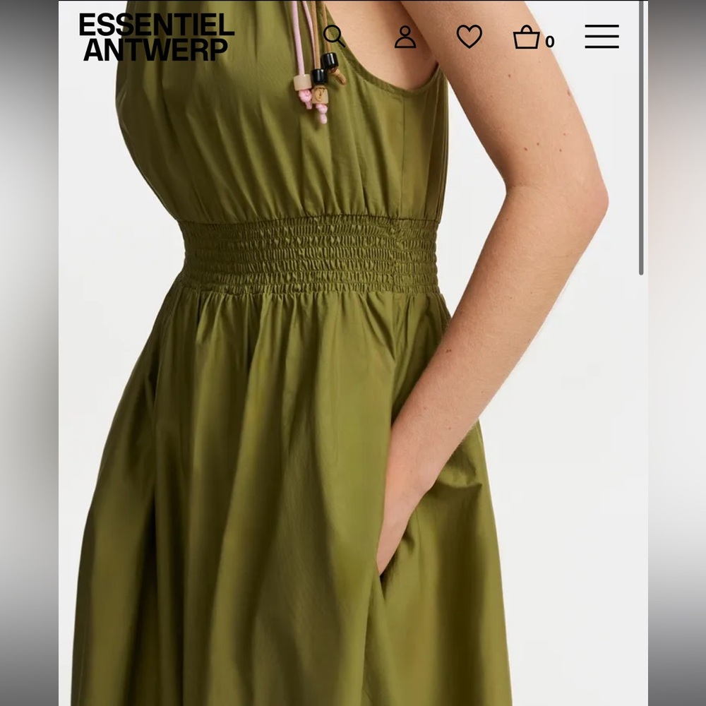 ESSENTIAL ANTWERP Khaki cotton halter neck midi dress. Size 4. - Picture 4 of 11